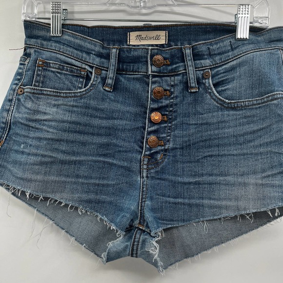 Madewell 9 Inch High Rise Cut Off Denim Jean Shorts Button Front Size 29 - Picture 2 of 4